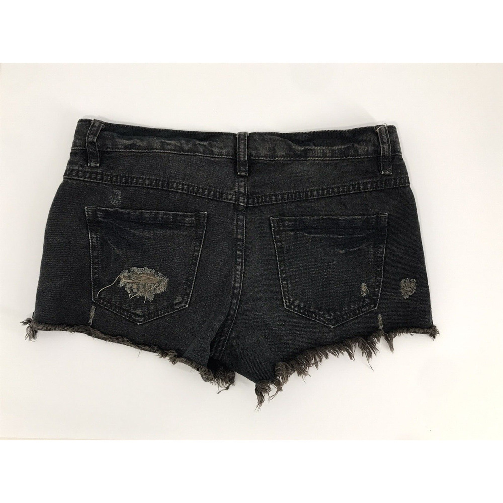Free People Dark Wash Distressed Jean Shorts 25 Denim Button Fly Boho Festival - Picture 7 of 7